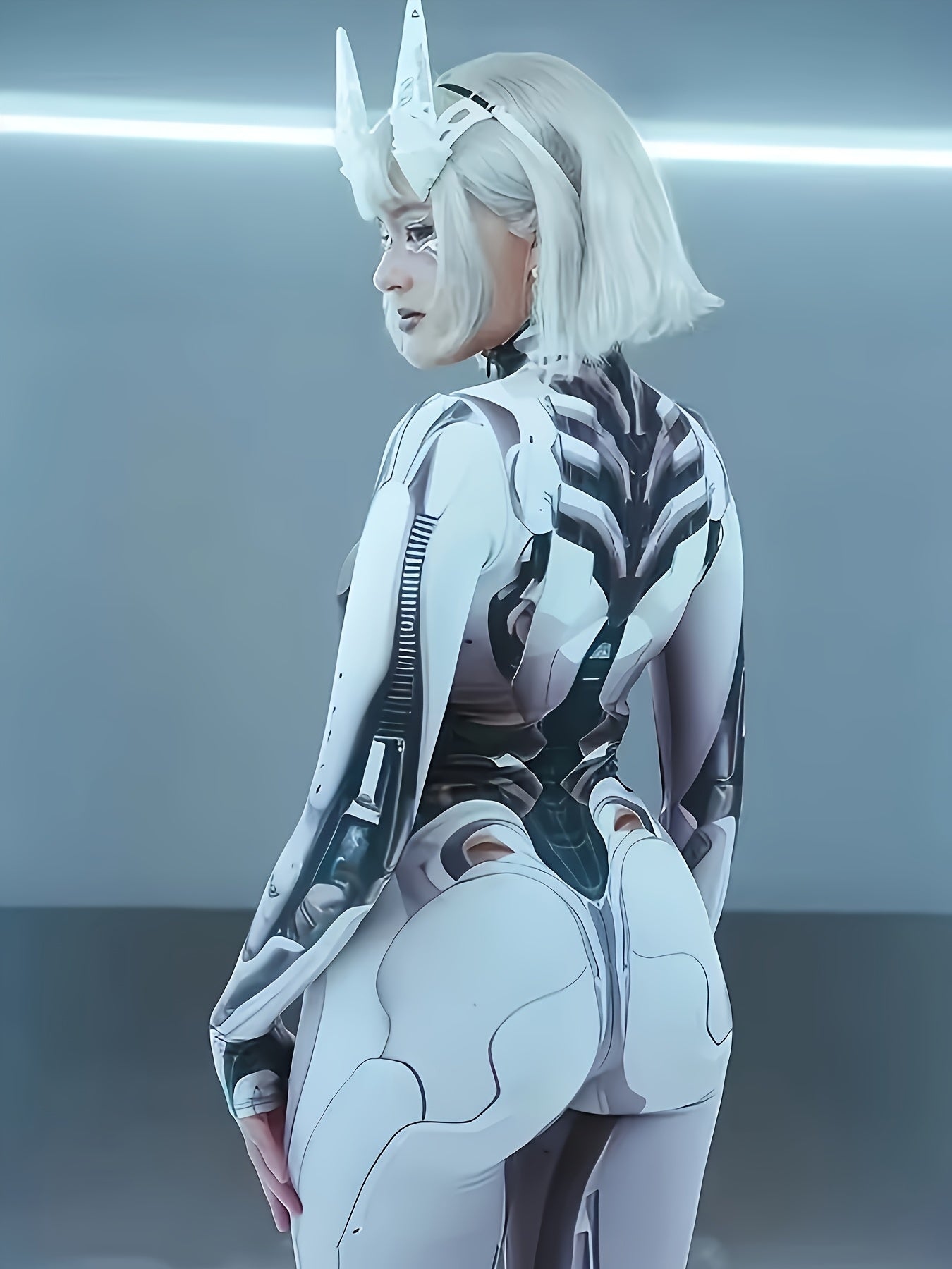 Women's 3D Mechanical Punk Style Robot Skull Print Halloween Jumpsuit Zippered Bodycon Sexy Bodysuit Cosplay Set Elastic Long Sleeve Party Holiday Outfit