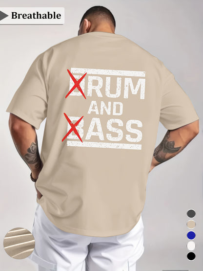 1pc Men'S Casual Crew Neck T-Shirt - Polyester Knit Fabric with Medium Stretch, Short Sleeve Print Top for Going Out, Summer Season - Regular Fit H Tee with "Drum & Bass" Slogan Design