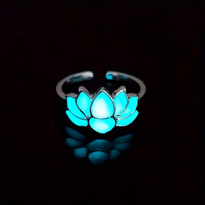 Glow-in-the-Dark for Lotus Flower Ring for Men & Women - Elegant Black & Blue Faux Design, Fashionable Accessory for Festivals, Festival Jewelry|Glamorous Accessory|Alloy Construction, for Lotus Flower Jewelry