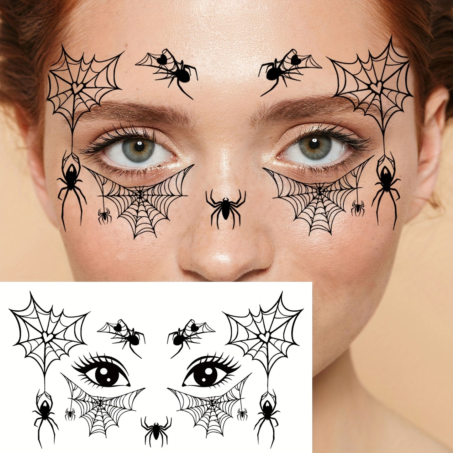 [Halloween Spider Tattoos] 10pcs Halloween Spider Series Temporary Tattoo Stickers | Black Spider Web Patterns for Face and Eyelids, Waterproof Realistic Fake Tattoo Decals - Suitable for Halloween Party Makeup