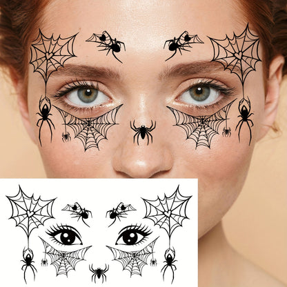 [Halloween Spider Tattoos] 10pcs Halloween Spider Series Temporary Tattoo Stickers | Black Spider Web Patterns for Face and Eyelids, Waterproof Realistic Fake Tattoo Decals - Suitable for Halloween Party Makeup