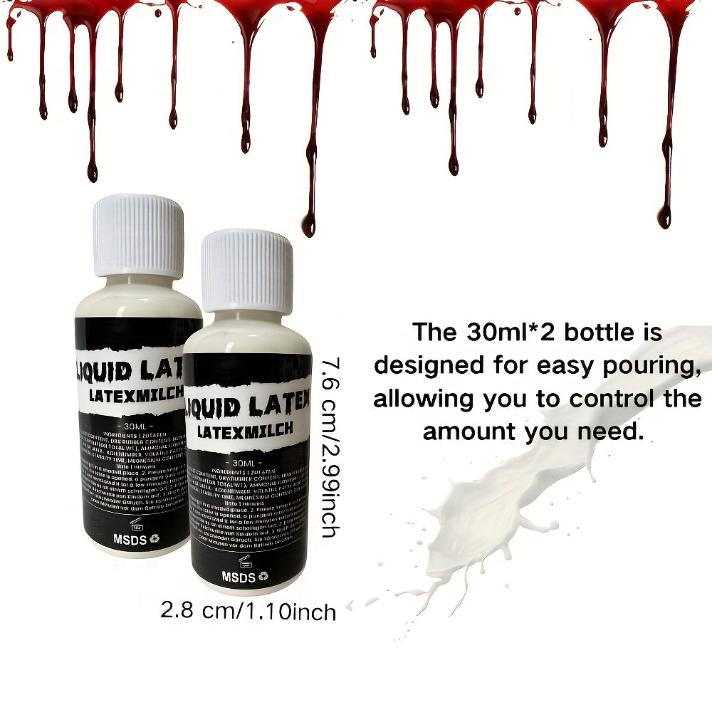 2pcs Liquid Latex SFX Makeup - Quick-Dry Body Paint for Scars, Wounds, Wrinkles | Perfect for Halloween & Special Effects | 30ml Each, Halloween Makeup|Realistic Effects|FastDry Latex