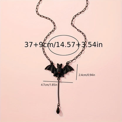 1pc Gothic Halloween Bat Necklace for Women - Black Bat Pendant with Red Eyes & Teardrop Bead Chain, Edgy Party Jewelry for Costume Events, Year-Round Versatile Gothic Accessory