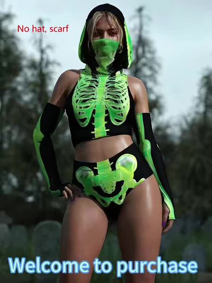 Women'S Halloween Futuristic Costume - Superhero Outfit with 3D Printed Skeleton Pattern, Cosplay and Year-Round Fashion, Sexy Skeleton for Women, Tight-Fitting, Seasonal Party Attire, Performance Costume, All Seasons | Skull