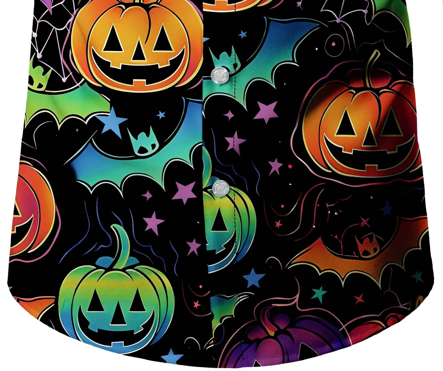 [Festive Halloween Shirt] Polyester Men's Festive Long Sleeve Shirt - Vibrant Halloween-Themed Pumpkin & Bat Print, Button-Up with Chest Pocket, Ideal for Fall/Winter Celebrations, Halloween Decorations