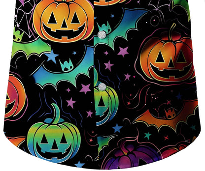 [Festive Halloween Shirt] Polyester Men's Festive Long Sleeve Shirt - Vibrant Halloween-Themed Pumpkin & Bat Print, Button-Up with Chest Pocket, Ideal for Fall/Winter Celebrations, Halloween Decorations