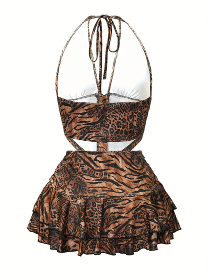 Cross-border Summer New Leopard Print Off-Shoulder Vest Low-Waist Skirt Set Sexy Two-Piece Women's Outfit