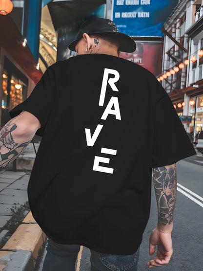 Men's Trendy Summer Short-Sleeve T-Shirt with "Rave" Graphic Print - Breathable, Versatile Round Neck Tee for Beach Vacations & Casual Wear, Breathable Clothing | Relaxed Fit Shirt | Comfortable Fabric, Shirts for Summer
