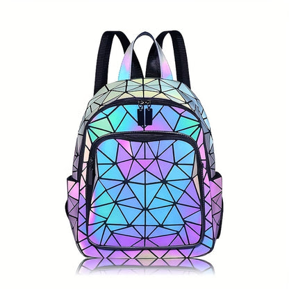 FOUPOOM Women's Geometric Iridescent Backpack - Color-Shifting Reflective PVC Bag with Adjustable Straps & Multiple Pockets, Casual Daypack for Teens,, Birthdays, Backpack for, Student Essentials, Trendy Design, Practical Poc