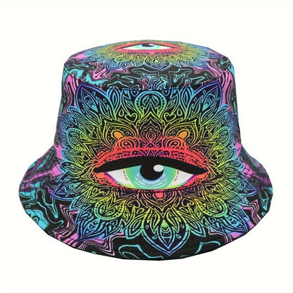 1pc Lightweight Double-Sided Print Bucket Hat - Vibrant All-Seeing Eye, Sun-Protective & Perfect For Parties And Outdoor Activities For Men And Women