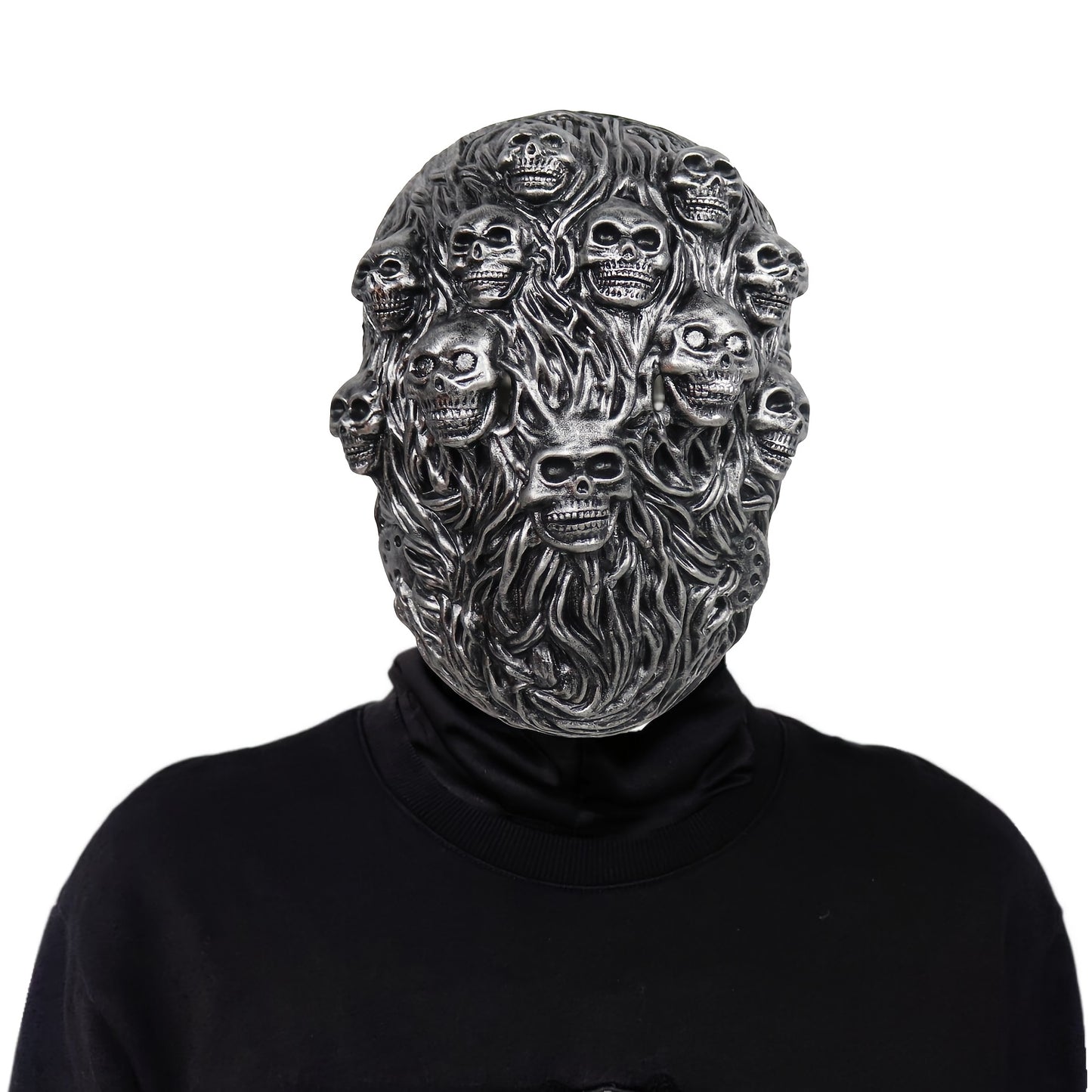 1pc Halloween Horror Skeleton Mask - Adult Size, Durable Rubber Material, Intricate Skull Design with Hair & Veil, Perfect for Costume Parties & Spooky Seasonal Decorations