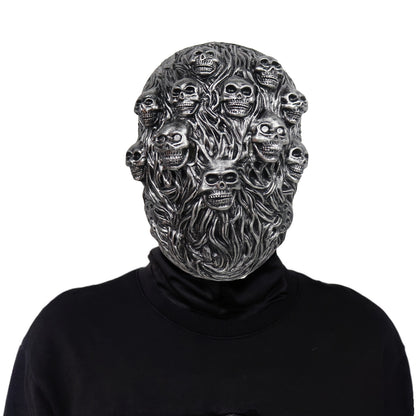 1pc Halloween Horror Skeleton Mask - Adult Size, Durable Rubber Material, Intricate Skull Design with Hair & Veil, Perfect for Costume Parties & Spooky Seasonal Decorations