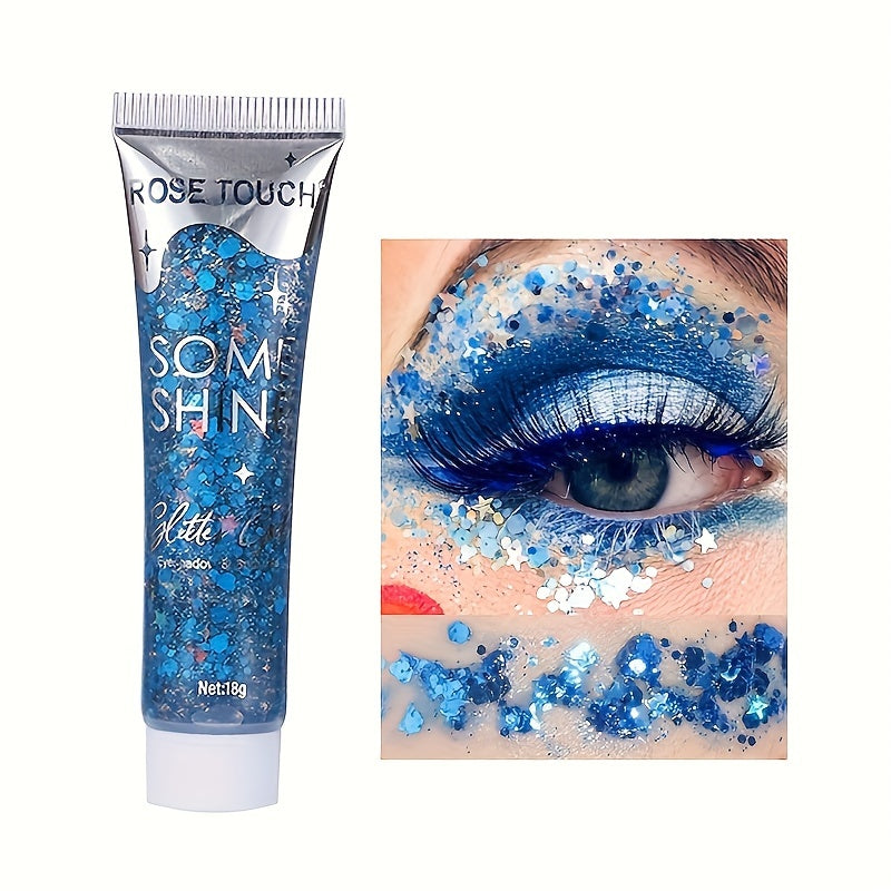 [Glitter Body Gel] Multi-Use Long-Lasting Body Glitter Gel | Plant-Based Ingredients, 6-Sided Shape, For Face, Hair, Eyes, Music Festivals, Parties, Carnival/Mardi Gras/Masquerade