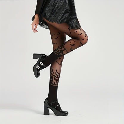 Dark Bat Print Tights, Halloween Costumes Vintage Slim Fit Pantyhose, Women's Stockings & Hosiery