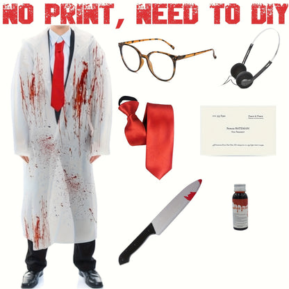7pcs Halloween Zombie Costume Set, Raincoat with No Print, Requires DIY, Includes Halloween Props Knife, Red Tie, Suitable for Cosplay Role Play Party
