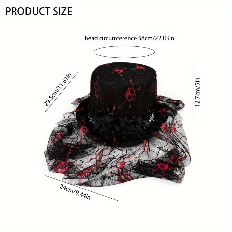 [Halloween Skull Lace Top Hat] Halloween Skull Lace Top Hat with Black Mesh Veil - Perfect for Costume Parties, Festivals, Christmas Events & Party Supplies