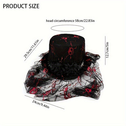 [Halloween Skull Lace Top Hat] Halloween Skull Lace Top Hat with Black Mesh Veil - Perfect for Costume Parties, Festivals, Christmas Events & Party Supplies
