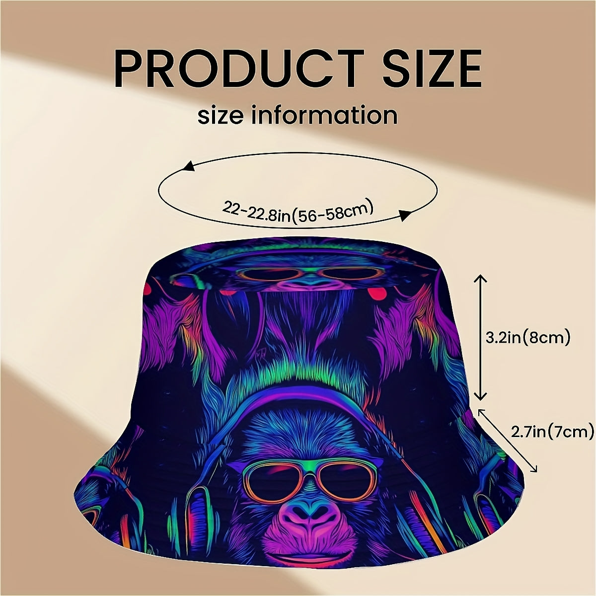 1pc WKHRSYT Music Festival Bucket Hat - Vibrant Neon Gorilla Print, Unisex Outdoor Sun Hat for Roskilde Festival, Hip-Hop Rock Style, Northern Europe's Largest Open-Air Concerts, Pop & Indie Events, Concert Accessories, Light