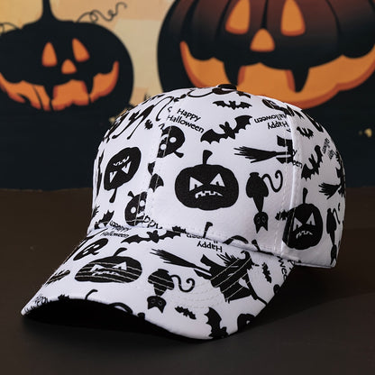 One Pumpkin Color, Black Contrast Color joyful Face, Embroidery Party Street Style Baseball Cap, Halloween Role Playing Wear, Men's and Women's Casual Dad Hat