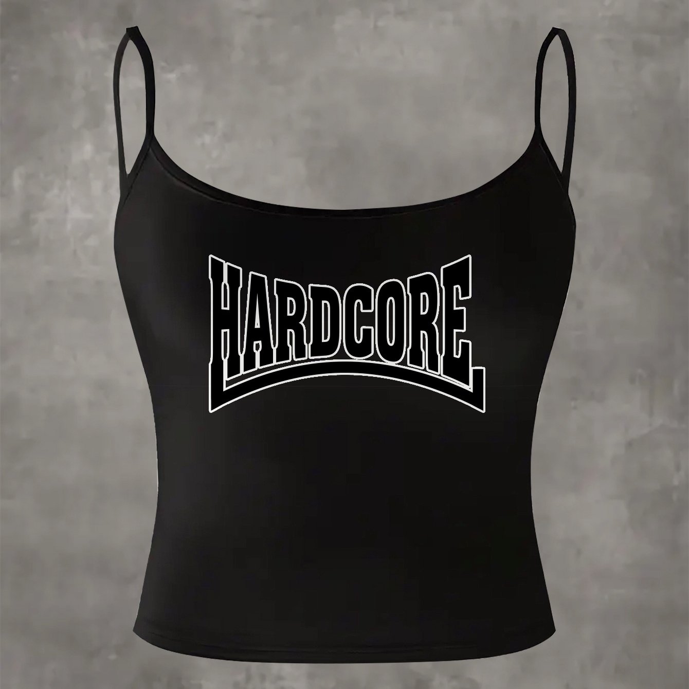 Women'S Black Halter Neck Tank Top with Bold "HARDCORE" Print - Sleeveless, Round Neck, Stretchy Polyester Blend, Perfect for Summer & Casual Wear, Casual Wear Top | Bold Lettering Top | Comfortable Fit
