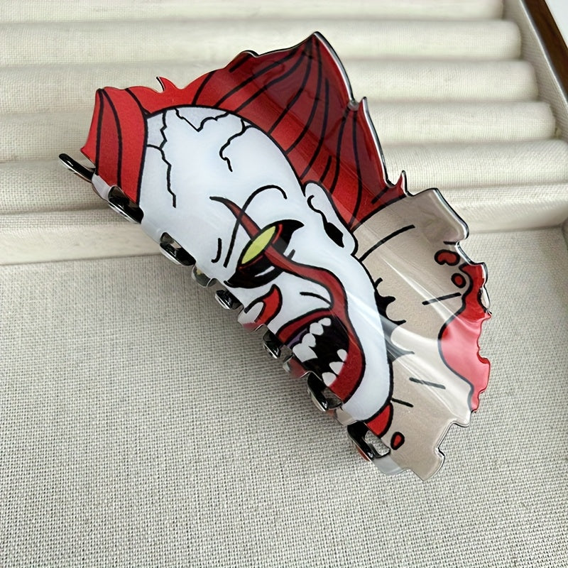 [Halloween Hair Accessories] 5pcs Halloween Hair Clips for Women - Shark, Skull, Pumpkin & More Themed Hairpins with Red Accents, Large Cartoon Design for Punk & Y2K Style, Perfect for Back of Head or Side Buns, Halloween Hai