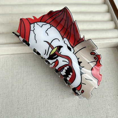 [Halloween Hair Accessories] 5pcs Halloween Hair Clips for Women - Shark, Skull, Pumpkin & More Themed Hairpins with Red Accents, Large Cartoon Design for Punk & Y2K Style, Perfect for Back of Head or Side Buns, Halloween Hai