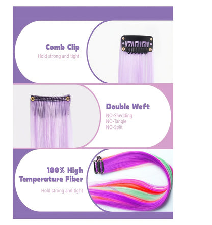 21-Inch Rainbow Clip-in Hair Extensions, 13pcs Set - Women's Colorful Sequin Hair Pieces, Heat Resistant Fiber, High Temperature Fiber Extension Party Highlights Wig for Cosplay Parties Y2K Style Music Festival