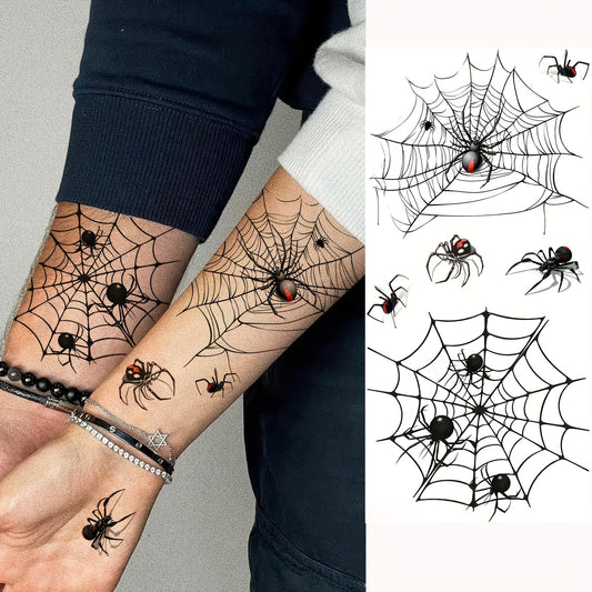 1 Sheet Realistic Waterproof Temporary Tattoos, Spider Web and Spiders Design, Long-Lasting Fake Sleeve Tattoo Stickers for Adults, Oblong Shape, Arm, Thigh, Leg, Forearm, Shank Body Art Decor