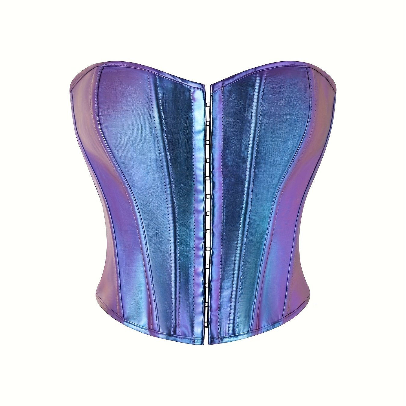 Gradient Purple to Blue Iridescent Corset Top - Lace-Up Back, Push-Up Shapewear for Women, Glossy Finish, Polyester & Elastane Blend, Hand Wash Only, Formfitting Shapewear | Laceup Closure | Smooth Texture
