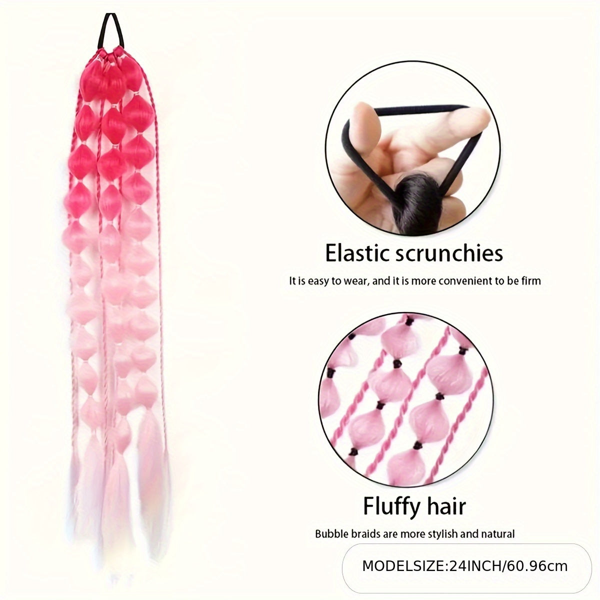 [1PCS Y2K Fashion Ponytail] 1PCS Y2K Fashion Bubble Braided Synthetic Ponytail Extension | Elastic Scrunchie Hairpiece, Versatile Style for Women, Suitable for All Occasions, Carnival/Mardi Gras/Masquerade