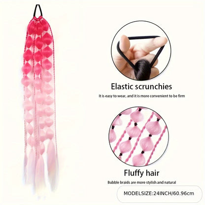 [1PCS Y2K Fashion Ponytail] 1PCS Y2K Fashion Bubble Braided Synthetic Ponytail Extension | Elastic Scrunchie Hairpiece, Versatile Style for Women, Suitable for All Occasions, Carnival/Mardi Gras/Masquerade