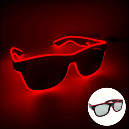 [1pc Neon Glow Glasses] Red Glittery 1pc Neon Glow Party Glasses | Battery-Operated Halloween & Rave Costume Accessories, Dark Rave Festival Decorative Eyewear for Costume Parties (AA Batteries Not Included)