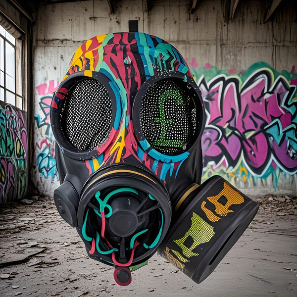 1pc Graffiti-Style Gas Mask - Realistic Latex Halloween Costume Mask with Colorful Artistic Design, No Power Needed for Christmas, Easter Parties & Themed Events, Halloween Mask, Themed Party Accessory, Modern Aesthetic, Brea