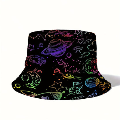 Single Pack Funky Style Unisex Bucket Hat, Polyester 100% Non-Stretch Woven Fabric, with Galaxy Print, Hand Washable
