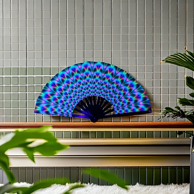 [Glowing Kung Fu Fan] Vibrant Rainbow Glow-in-the-Dark Large Foldable Kung Fu Fan | Portable and Fun Accessory, Party Accessory, Ideal for Parties, Festivals, and Costumes