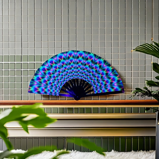 [Glowing Kung Fu Fan] Vibrant Rainbow Glow-in-the-Dark Large Foldable Kung Fu Fan | Portable and Fun Accessory, Party Accessory, Ideal for Parties, Festivals, and Costumes