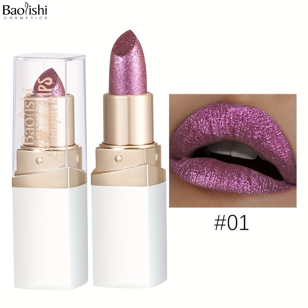 BAOLISHI Chameleon Shiny Lipstick, Highly Pigmented Metallic Lipstick Shiny Gradient Color Long-lasting Makeup Sparkle For All Day For Music Festival