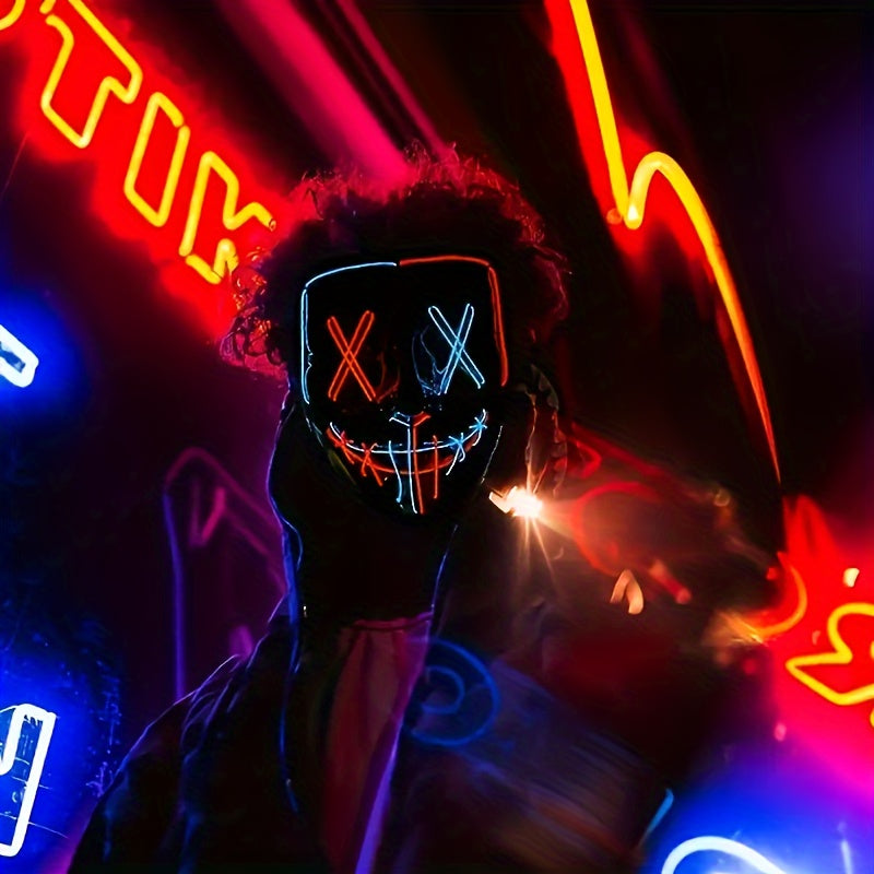 Halloween EL Two-Color Glow Mask LED Full Face Mask for Men And Women, Party Props, V Grimace Horror Graffiti Holiday Party Supplies, Batteries Not Included