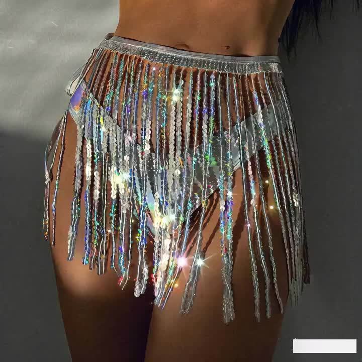 sparkling sequin tassel skirt in one piece - a must-have party artifact! Let you instantly transform into a sexy hottie, and your tasseled dress will shine all over the place, showing off your charm and confidence!