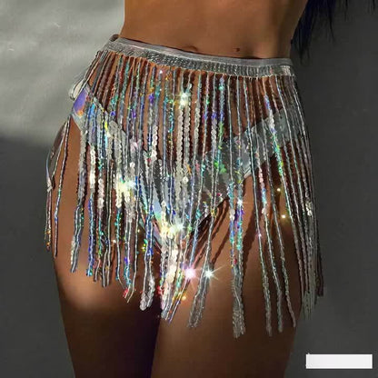 sparkling sequin tassel skirt in one piece - a must-have party artifact! Let you instantly transform into a sexy hottie, and your tasseled dress will shine all over the place, showing off your charm and confidence!