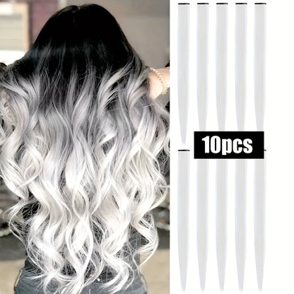 10pcs Glowing Clip-In Synthetic Hair Extensions 20-Inch Colorful Neon Glow-in-the-Dark Wigs, Easy-to-Wear Clip Design, Smooth Soft Texture, Women'S Daily Fashion Accessory for Halloween New Year Parties