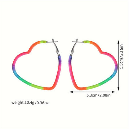 [Adventure] Colorful Bohemian Braided Heart-Shaped Hoop Earrings for Women - Vibrant Multicolor, All-Season Wear, Ideal for Daily & Gift Giving, Quirky Earrings