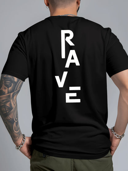 Men's Trendy Summer Short-Sleeve T-Shirt with "Rave" Graphic Print - Breathable, Versatile Round Neck Tee for Beach Vacations & Casual Wear, Breathable Clothing | Relaxed Fit Shirt | Comfortable Fabric, Shirts for Summer