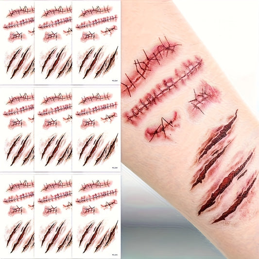 16pcs Halloween Face and Body Decoration Stickers - Scary, Blood Drips, Witch Symbols - Red, Brown, Black, White, Teal Horror Makeup - for Adults, Halloween Costumes, Horror Parties, Gothic Decorations - Easy Application Faci