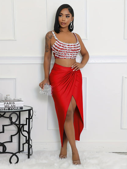 Women'S Sexy High-Slit Maxi Skirt - Solid Color Orange, High-Waisted, Flowing Design, Perfect for Summer & Spring, Versatile Fashion, Cute Skirts, Casual Elegance