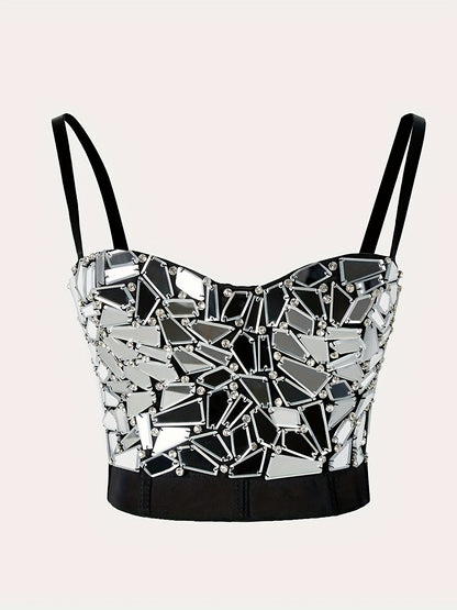 Organic Glass Nail Drill Bra Outerwear Stage Performance Dress Sequined