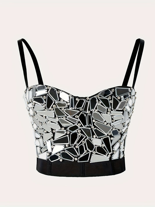 Organic Glass Nail Drill Bra Outerwear Stage Performance Dress Sequined