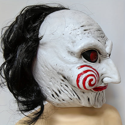 1pc Halloween Spooky Latex Head Mask, Performance Props, Holiday Party Decoration Props, Party Halloween Costume Latex Horror Clown Saw Mask, Horrifying The Puppet Mask
