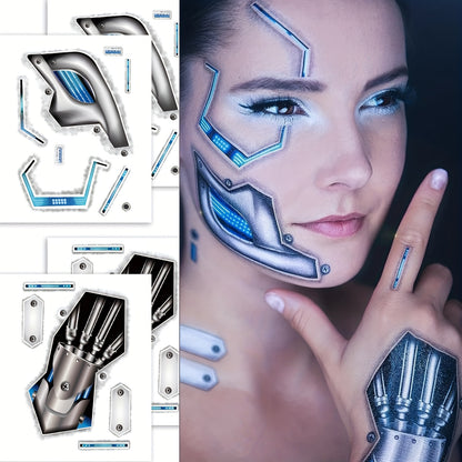 [Waterproof Temporary Tattoos] FTVLTAT 4pcs Waterproof Mechanical Arm Face Stickers | Long-Lasting Temporary Tattoos for Legs, Ankle & Arms, Body Art Decoration for Halloween, Birthday Parties & Festivals, Festival Accessorie