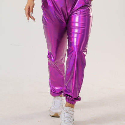 Women's Vibrant Purple Casual Tapered Leggings with Elastic Waistband & Side Pockets - Medium-Stretch All-Season Comfort for Lounge, Workouts & Casual Attire, Leggings, Lounge Wear, Fashionable Jogger Style, Medium Elasticity